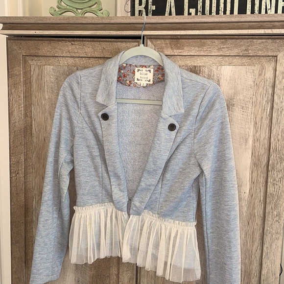 Small grey Blue Bird sweatshirt jacket with ruffle - Picture 1 of 9